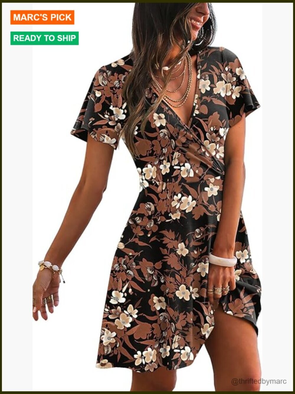 Wrap V Neck Dress A-Line Ruffle Sleeve Summer Sundress